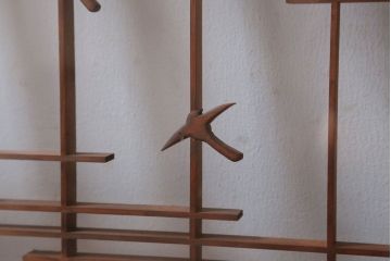 和製アンティーク　古い木の組子ガラス戸4枚セット(窓・明り取り)