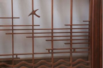 和製アンティーク　古い木の組子ガラス戸4枚セット(窓・明り取り)