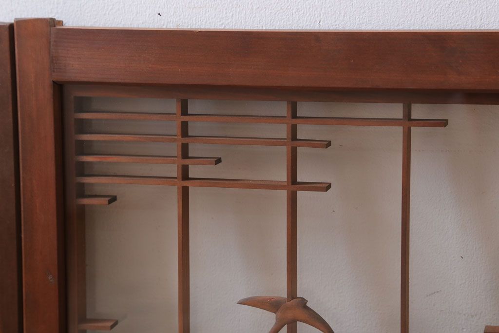 和製アンティーク　古い木の組子ガラス戸4枚セット(窓・明り取り)