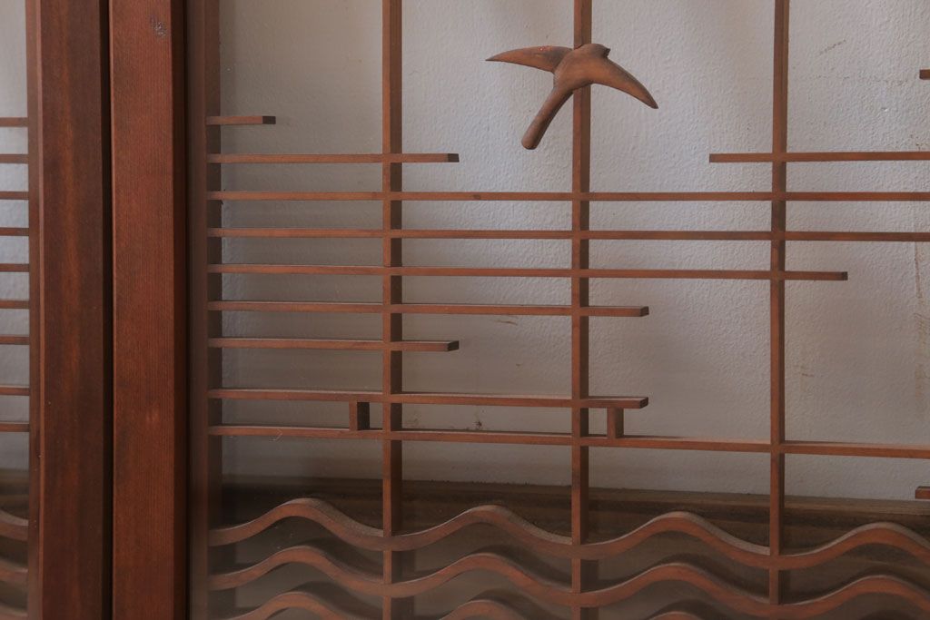 和製アンティーク　古い木の組子ガラス戸4枚セット(窓・明り取り)