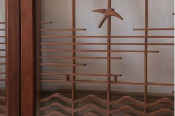 和製アンティーク　古い木の組子ガラス戸4枚セット(窓・明り取り)