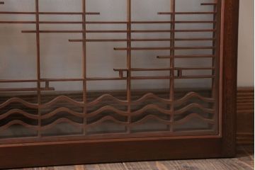 和製アンティーク　古い木の組子ガラス戸4枚セット(窓・明り取り)