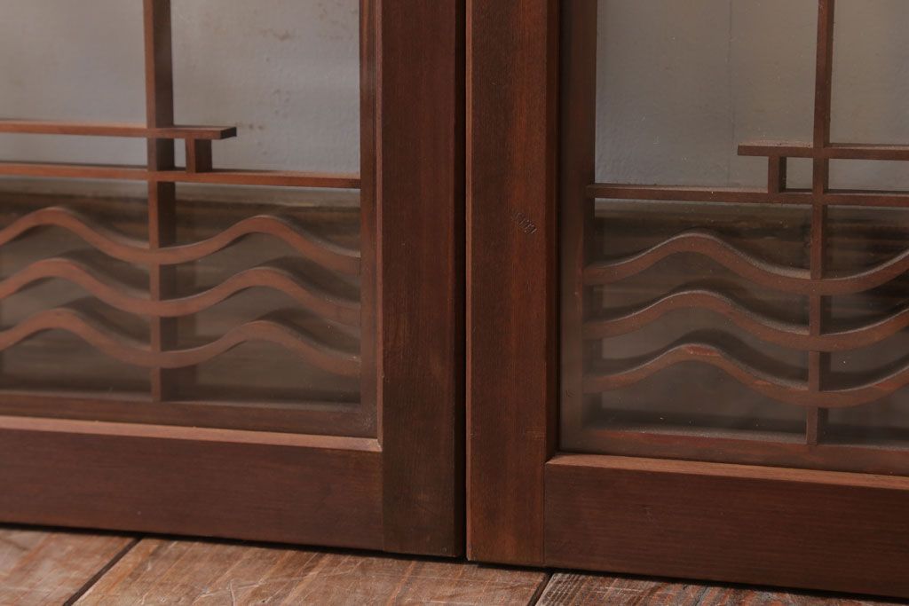 和製アンティーク　古い木の組子ガラス戸4枚セット(窓・明り取り)