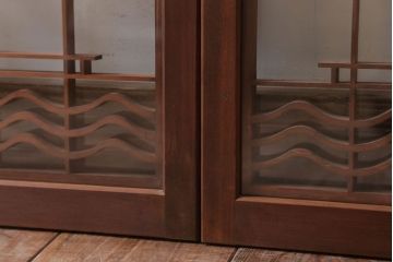 和製アンティーク　古い木の組子ガラス戸4枚セット(窓・明り取り)