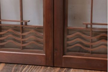 和製アンティーク　古い木の組子ガラス戸4枚セット(窓・明り取り)