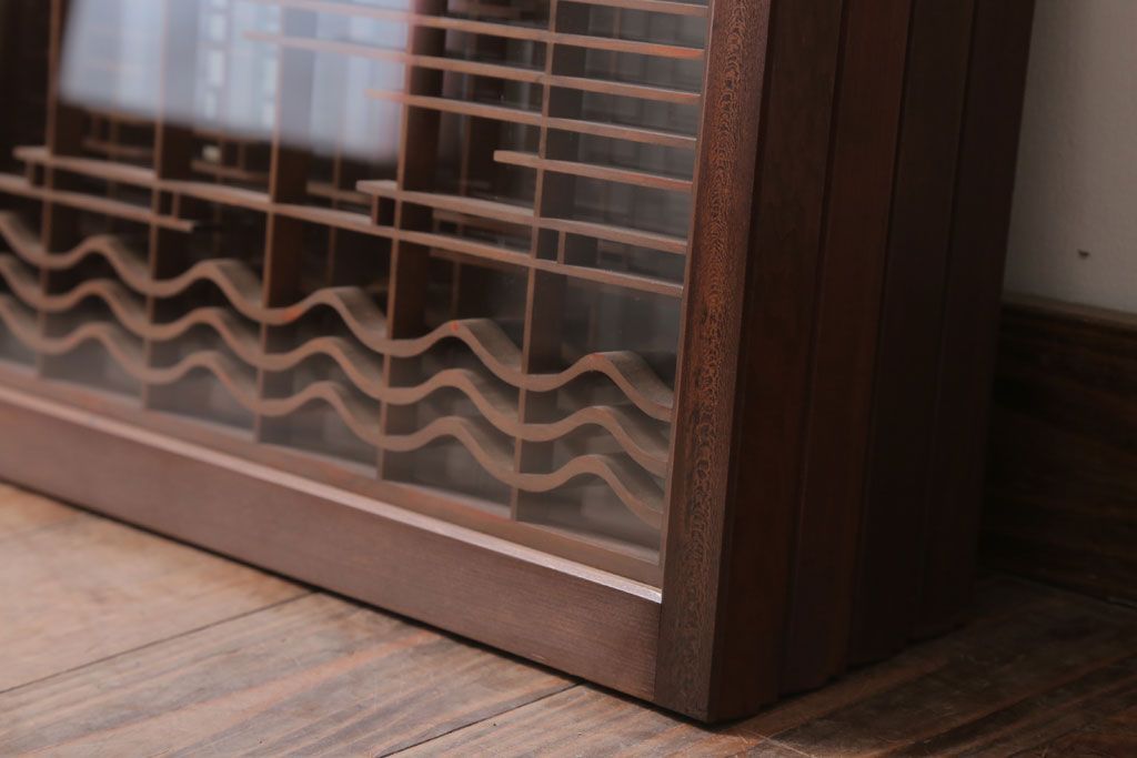 和製アンティーク　古い木の組子ガラス戸4枚セット(窓・明り取り)