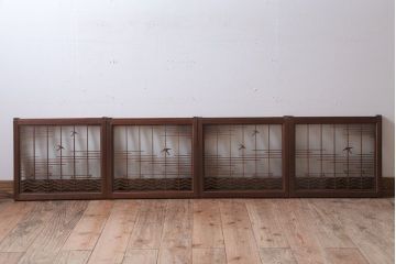 和製アンティーク　古い木の組子ガラス戸4枚セット(窓・明り取り)