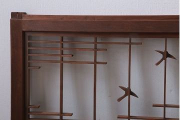 和製アンティーク　古い木の組子ガラス戸4枚セット(窓・明り取り)