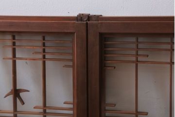 和製アンティーク　古い木の組子ガラス戸4枚セット(窓・明り取り)