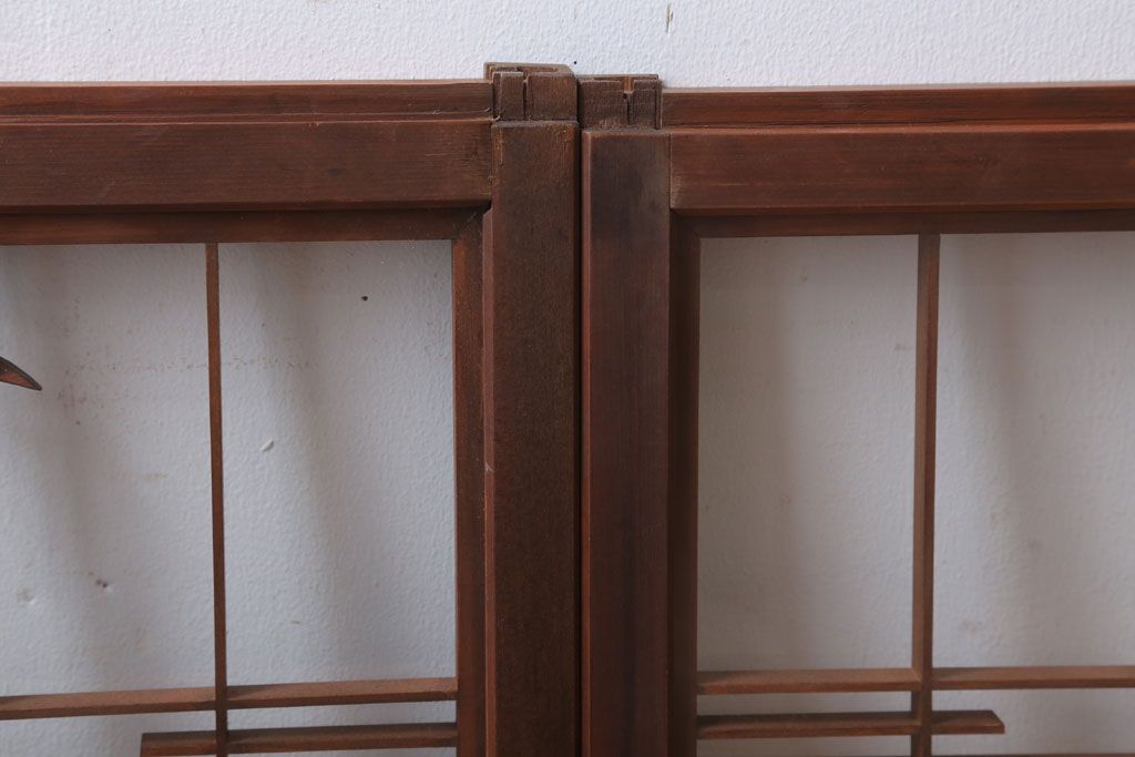 和製アンティーク　古い木の組子ガラス戸4枚セット(窓・明り取り)