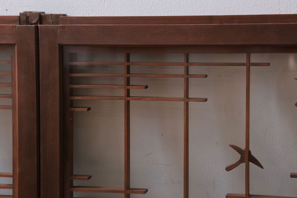 和製アンティーク　古い木の組子ガラス戸4枚セット(窓・明り取り)