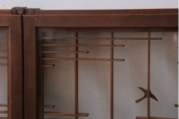 和製アンティーク　古い木の組子ガラス戸4枚セット(窓・明り取り)