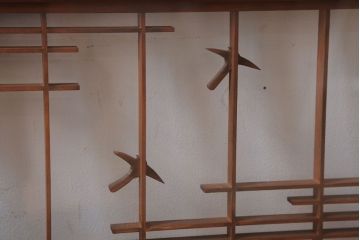 和製アンティーク　古い木の組子ガラス戸4枚セット(窓・明り取り)