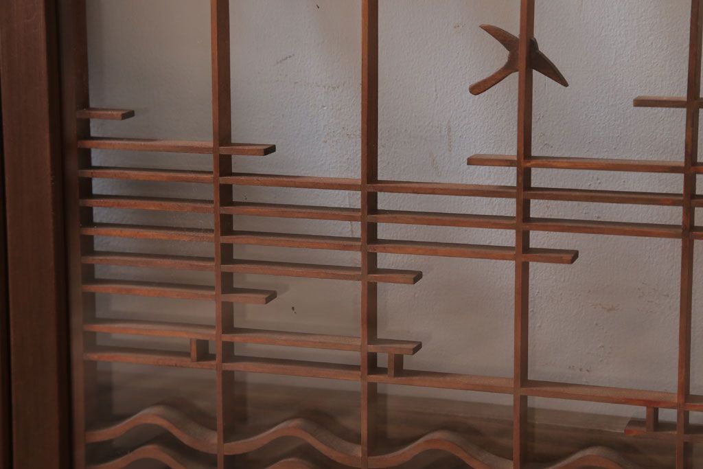 和製アンティーク　古い木の組子ガラス戸4枚セット(窓・明り取り)