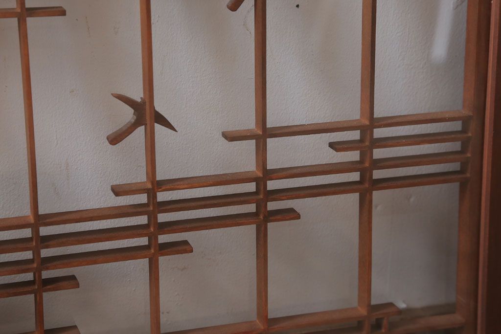 和製アンティーク　古い木の組子ガラス戸4枚セット(窓・明り取り)