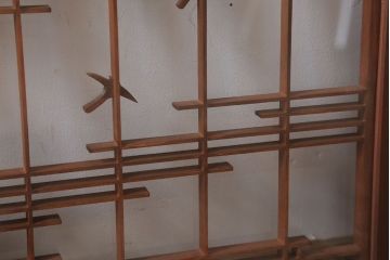 和製アンティーク　古い木の組子ガラス戸4枚セット(窓・明り取り)