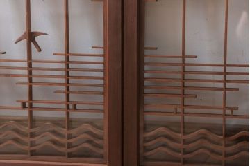 和製アンティーク　古い木の組子ガラス戸4枚セット(窓・明り取り)