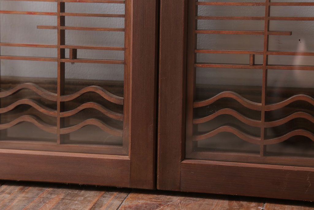 和製アンティーク　古い木の組子ガラス戸4枚セット(窓・明り取り)