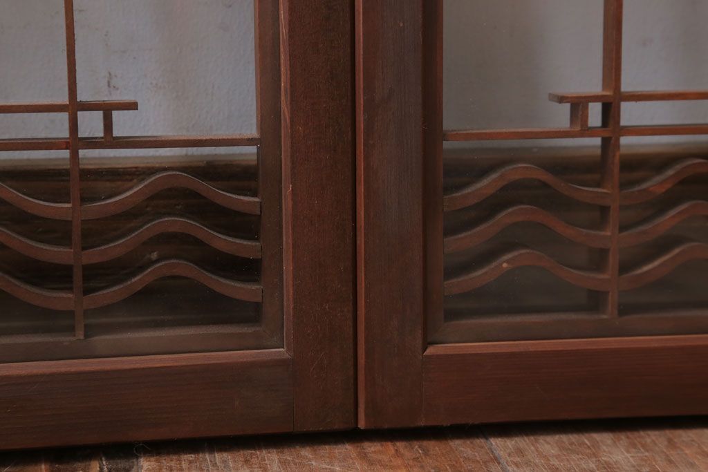 和製アンティーク　古い木の組子ガラス戸4枚セット(窓・明り取り)