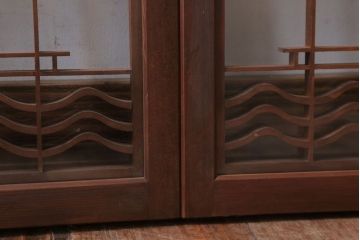 和製アンティーク　古い木の組子ガラス戸4枚セット(窓・明り取り)