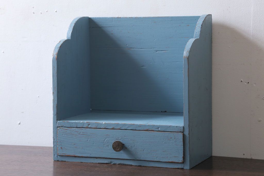 アンティーク家具　アンティークペイント　引き出し付き!小さな古い木の本立て(2)