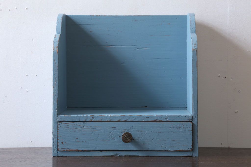 アンティーク家具　アンティークペイント　引き出し付き!小さな古い木の本立て(2)