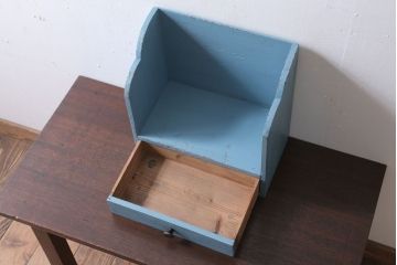 アンティーク家具　アンティークペイント　引き出し付き!小さな古い木の本立て(2)