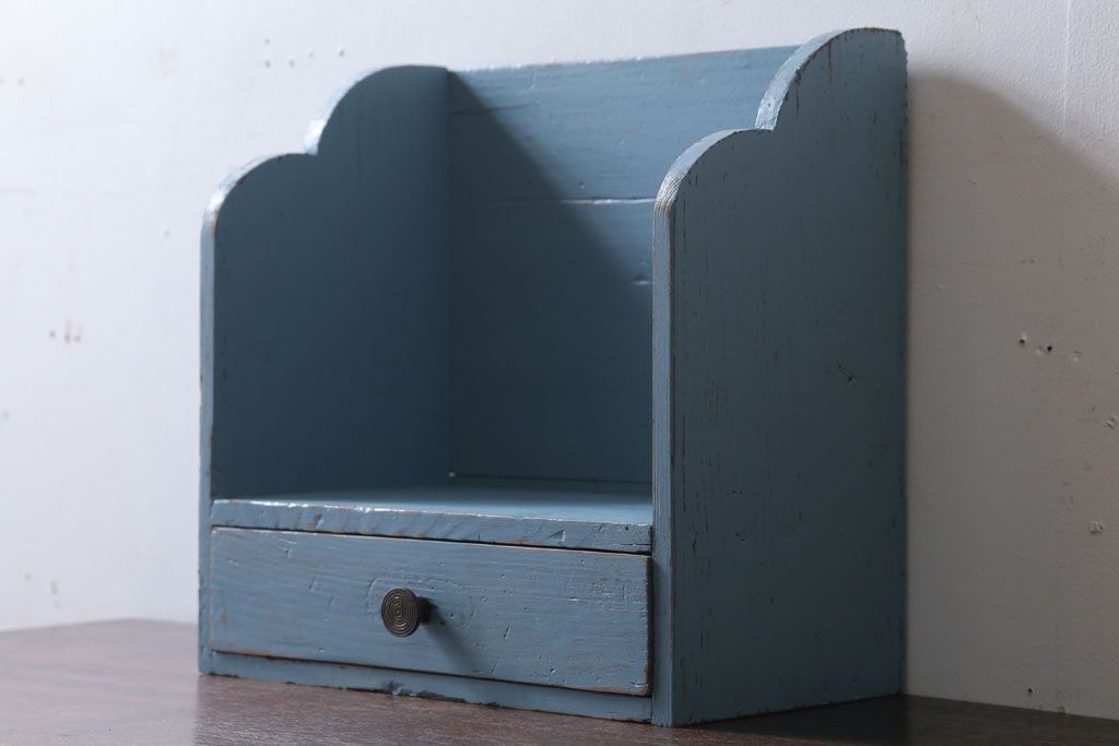 アンティーク家具　アンティークペイント　引き出し付き!小さな古い木の本立て(2)