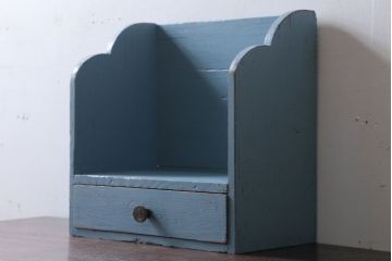アンティーク家具　アンティークペイント　引き出し付き!小さな古い木の本立て(2)