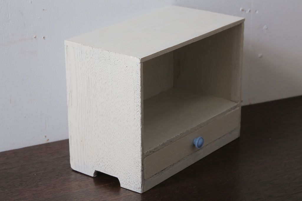 アンティーク雑貨　アンティークペイント　引き出し付き!小さな古い木の小物収納棚