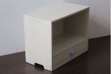 アンティーク雑貨　アンティークペイント　引き出し付き!小さな古い木の小物収納棚