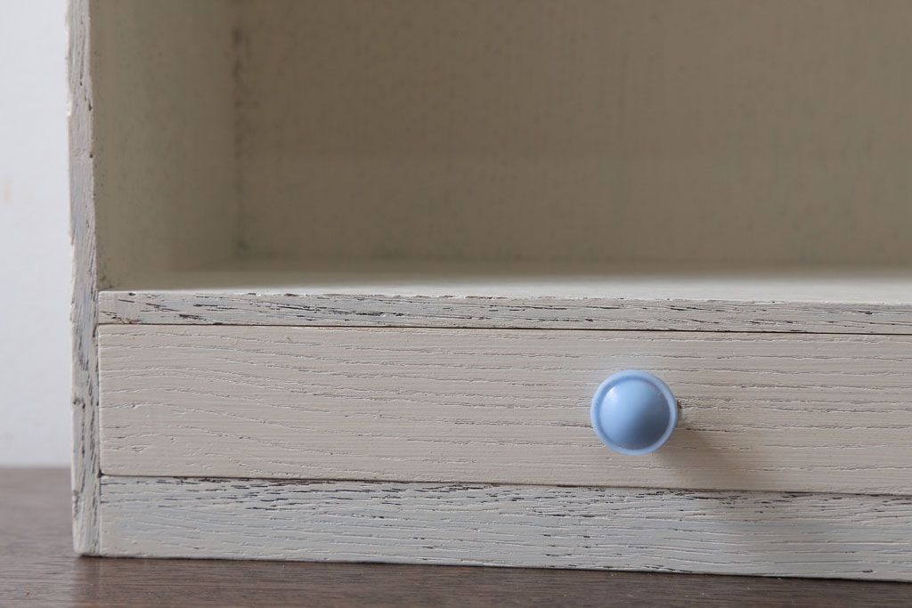 アンティーク雑貨　アンティークペイント　引き出し付き!小さな古い木の小物収納棚