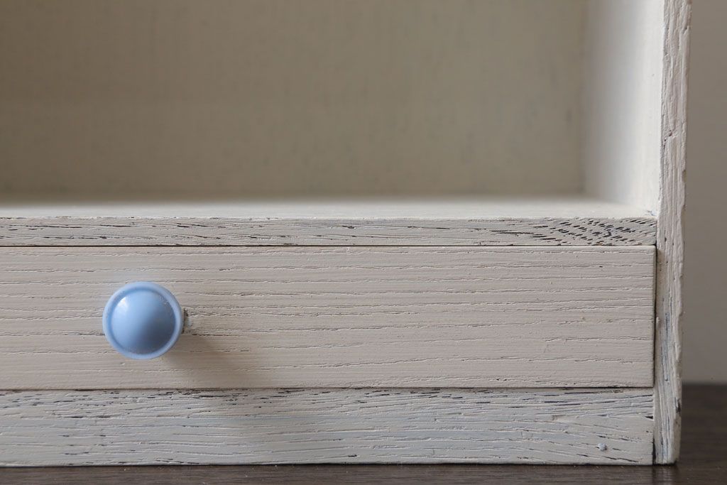 アンティーク雑貨　アンティークペイント　引き出し付き!小さな古い木の小物収納棚