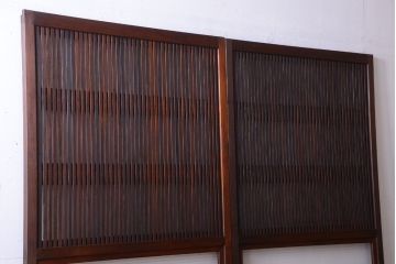 古民具・骨董　裏ガラス入り!腰板欅材のモールガラス帯格子戸2枚セット(1)