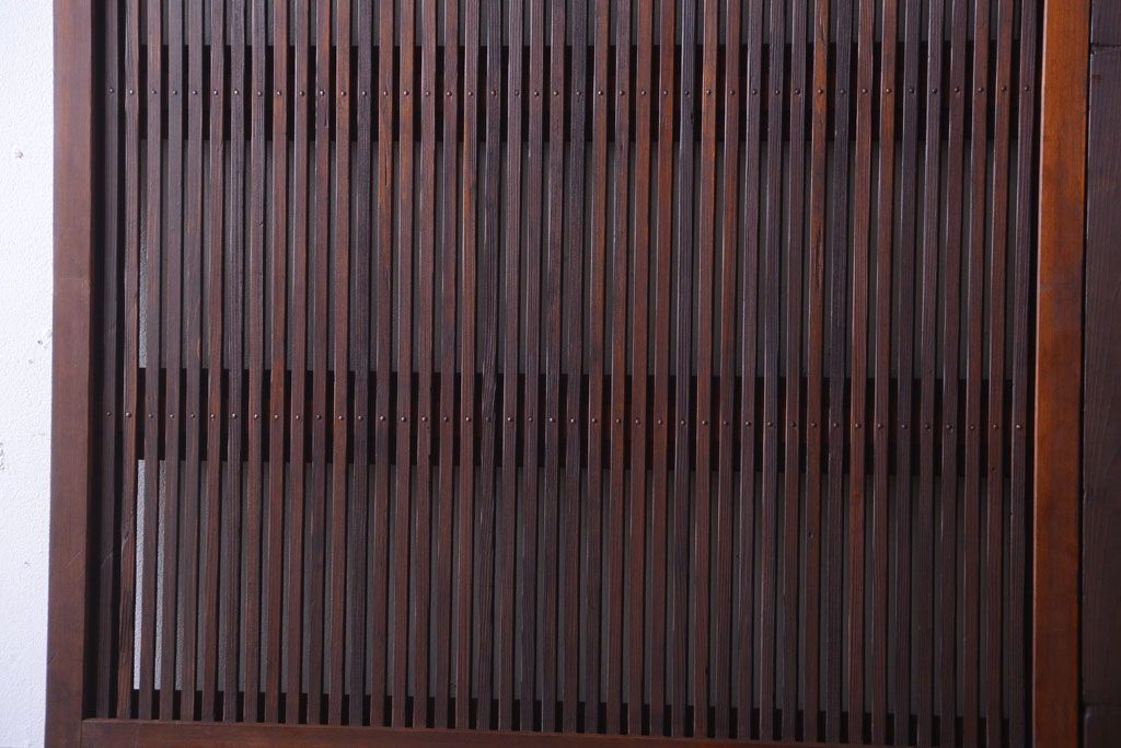 古民具・骨董　裏ガラス入り!腰板欅材のモールガラス帯格子戸2枚セット(1)