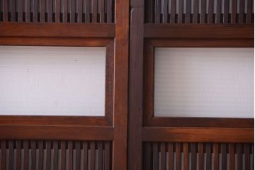 古民具・骨董　裏ガラス入り!腰板欅材のモールガラス帯格子戸2枚セット(1)