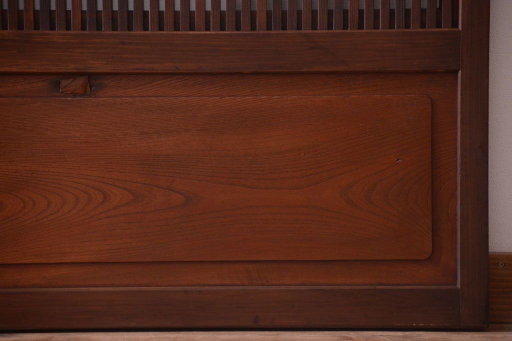 古民具・骨董　裏ガラス入り!腰板欅材のモールガラス帯格子戸2枚セット(1)