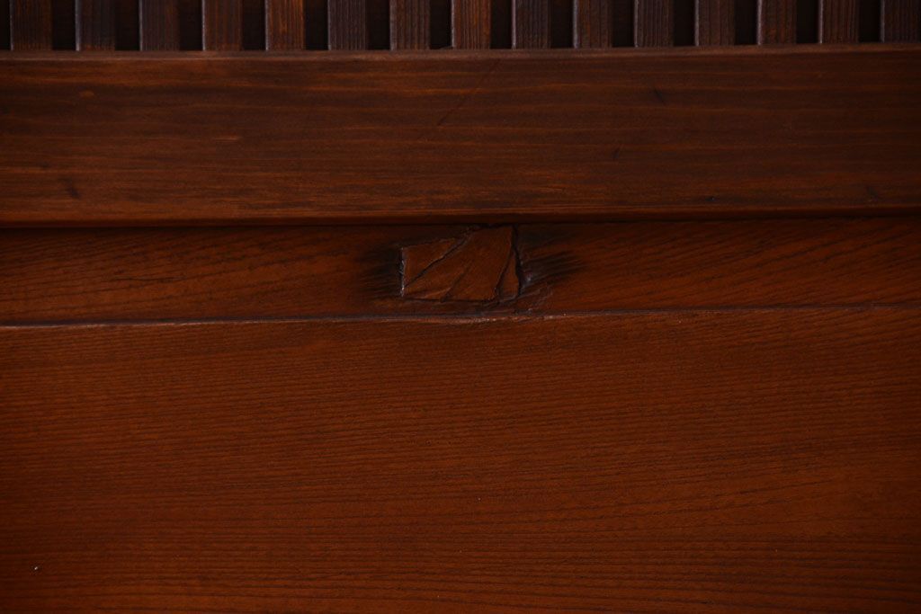 古民具・骨董　裏ガラス入り!腰板欅材のモールガラス帯格子戸2枚セット(1)