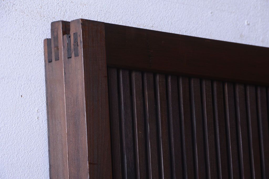 古民具・骨董　裏ガラス入り!腰板欅材のモールガラス帯格子戸2枚セット(1)