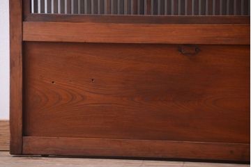 古民具・骨董　裏ガラス入り!腰板欅材のモールガラス帯格子戸2枚セット(1)