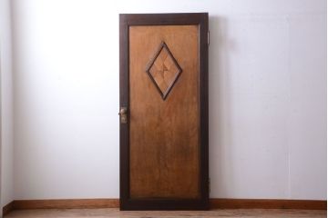 和製アンティーク　寄木細工!菱形ミラー付きの古いドア
