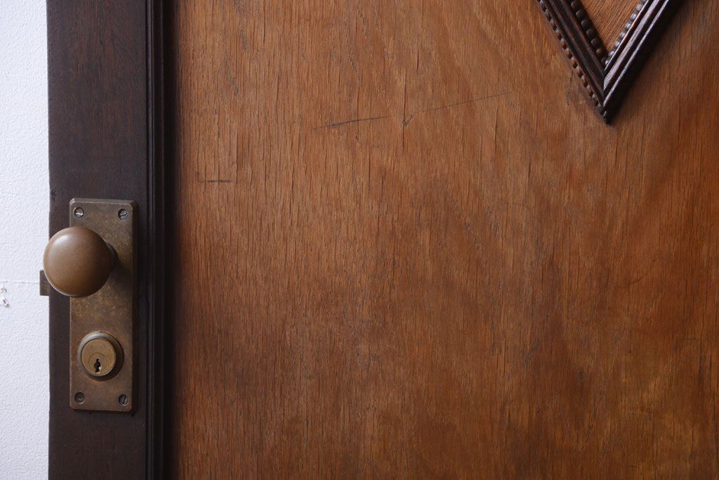 和製アンティーク　寄木細工!菱形ミラー付きの古いドア