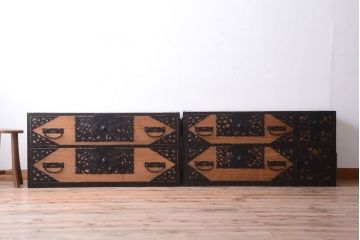 アンティーク家具　古民具・骨董　明治〜大正期　高級品!美しい金具の上質な重ね総桐佐渡箪笥(桐箪笥、桐たんす)