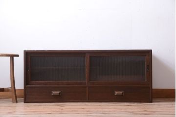 アンティーク家具　和製アンティーク　銀モールガラス!古い桐箪笥ローボード(テレビボード)