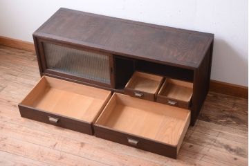 アンティーク家具　和製アンティーク　銀モールガラス!古い桐箪笥ローボード(テレビボード)