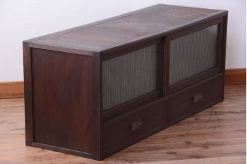 アンティーク家具　和製アンティーク　銀モールガラス!古い桐箪笥ローボード(テレビボード)