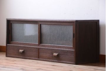 アンティーク家具　和製アンティーク　銀モールガラス!古い桐箪笥ローボード(テレビボード)