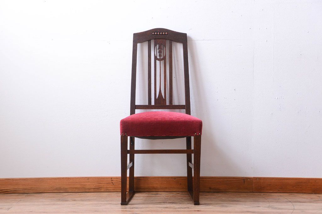 アンティーク家具　大正ロマン　古いナラ材のアンティークチェア(椅子)(1)