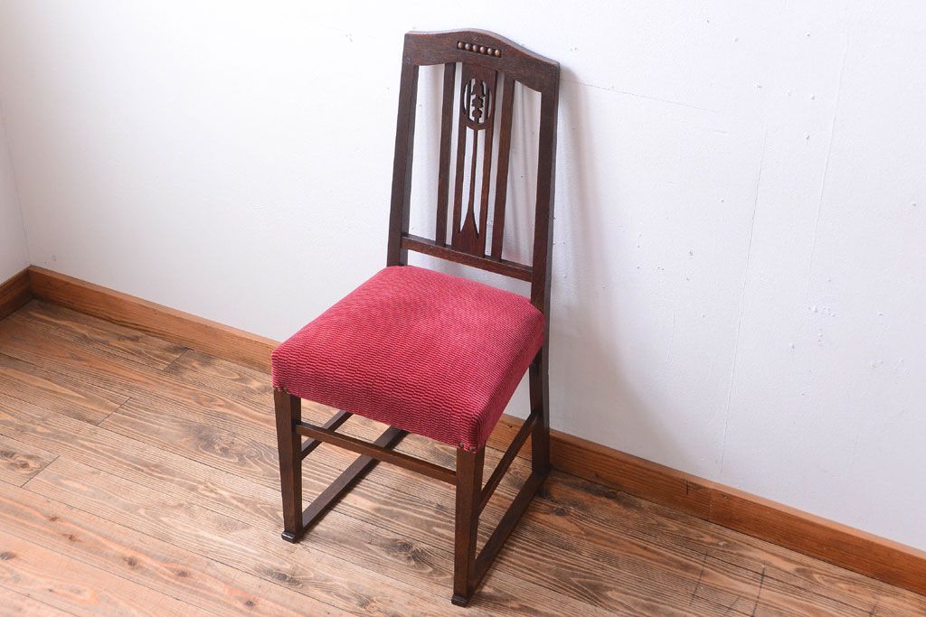 アンティーク家具　大正ロマン　古いナラ材のアンティークチェア(椅子)(1)