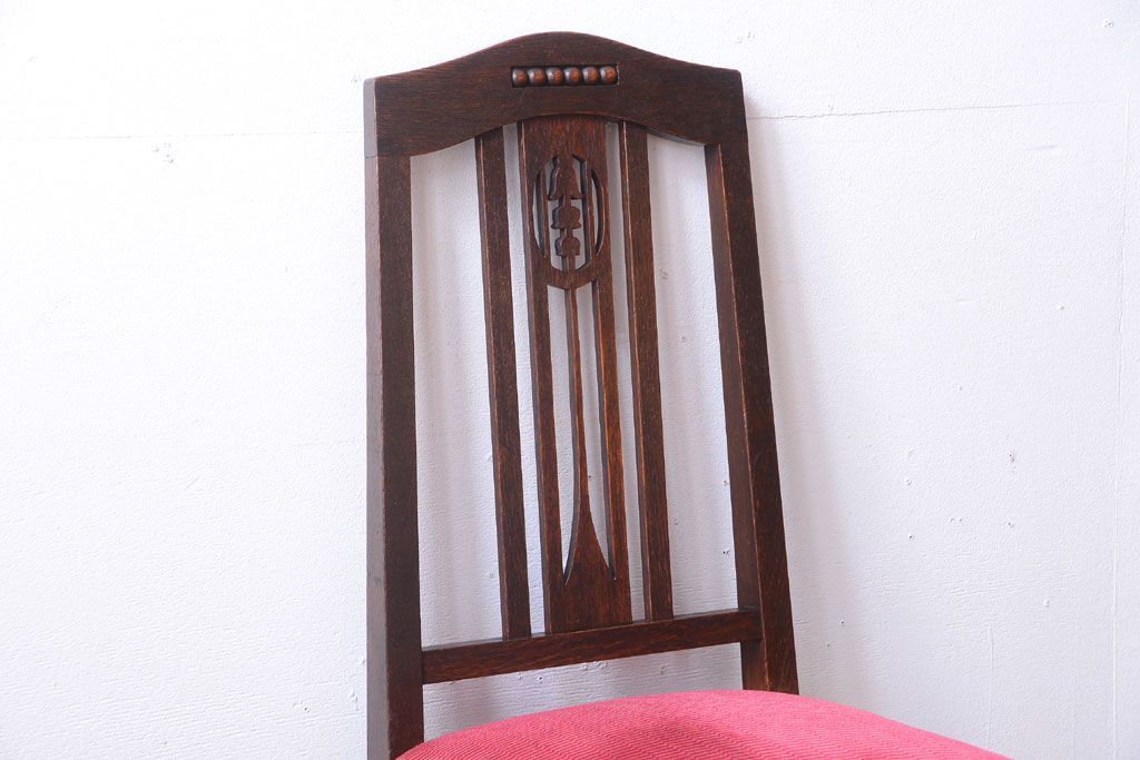 アンティーク家具　大正ロマン　古いナラ材のアンティークチェア(椅子)(1)